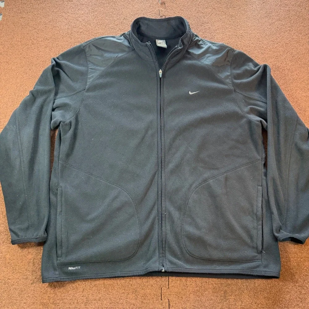 Nike FIT Therma Mens XXL Black Fleece Full Zip Jacket Mock Neck Shoulder Overlay